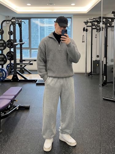 Image of Mens Baggy Sweatpants Wide Leg Casual Elastic Waist Drawstring Athletic Loose Jogger Fall Sweat Pants with Pockets