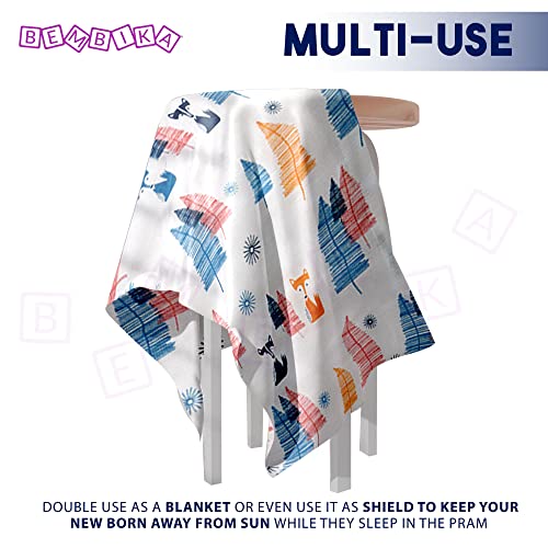 Image of BEMBIKA Bamboo Muslin Swaddle Wrap Baby 120X110 Cm Stroller Blanket Receiving Blanket for Newborn (Pine Tree Pattern)