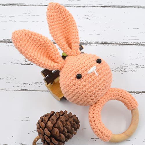 Image of Love Crochet Art Animal Shape Crochet Rattle Cum Soft Toy for Infant, Kids & Babies, Early Age Gift Toys (Bunny Rabbit - Peach)