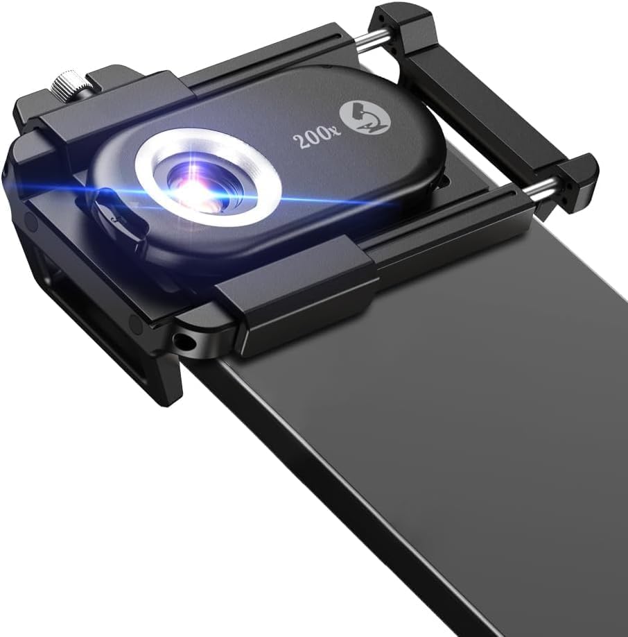 MIAO LAB 200X Phone Microscope with CPL Lens and LED/UV Light, Universal Clamp for iPhone/Android - Nano Zoom Portable Pocket Phone Microscope Lens Attachment