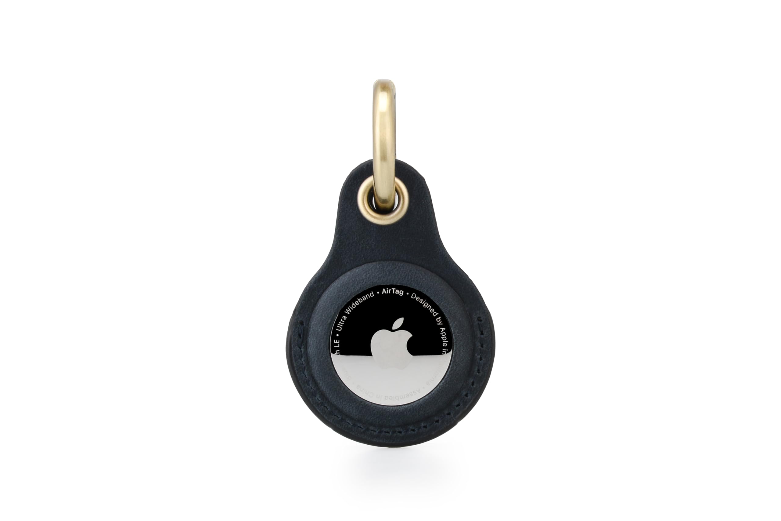 Habac Studio Airtag Keyring Genuine Leather with Brass Key Tags. Apple Airtag Holder for Luggage GPS Tracker Dog Airtag Case Key Organiser. Key ring GPS Tag (Navy)