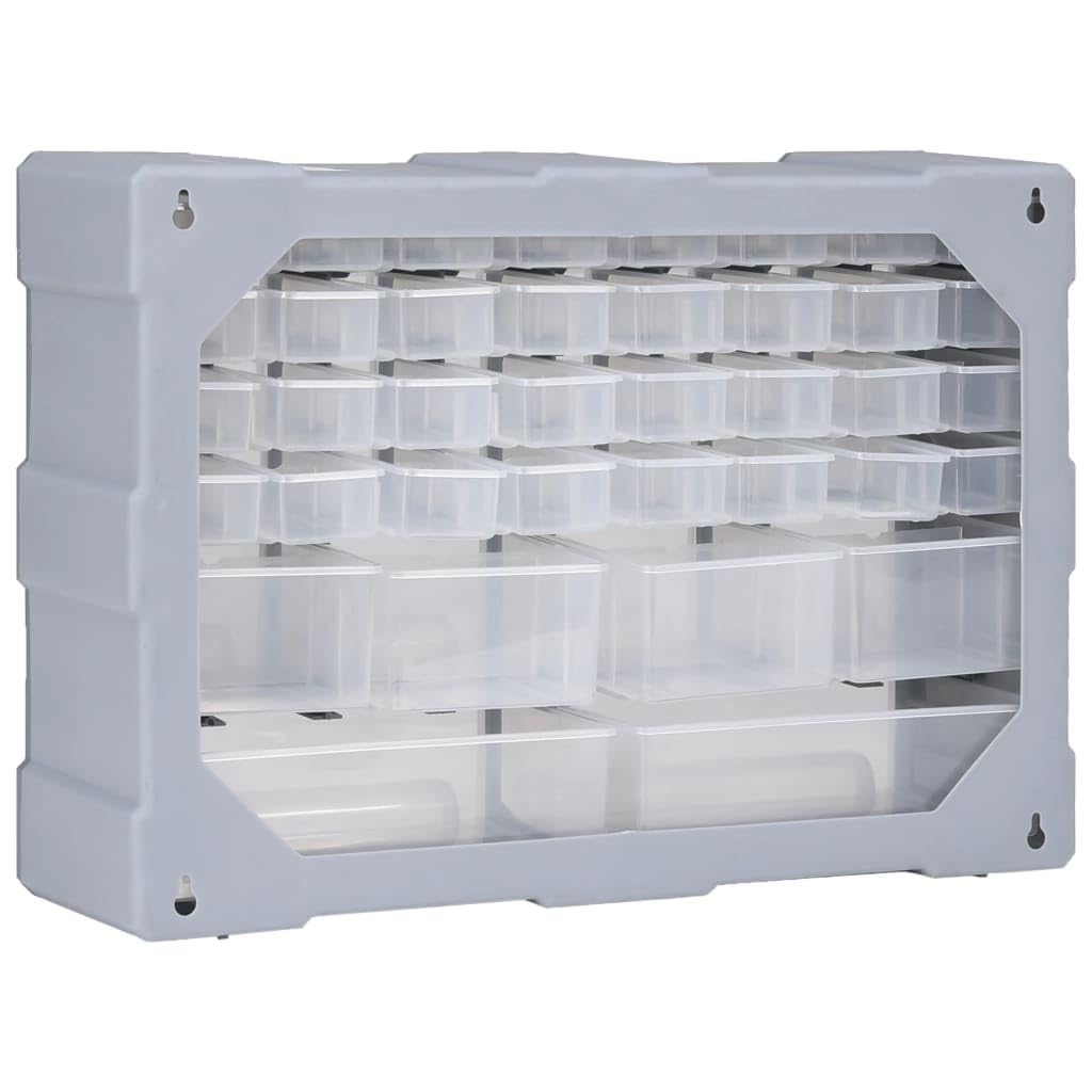Organizador de cajones multi con 38 cajones, 52 x 16 x 37,5 cm, de polipropileno, para tornillos, tacos en taller y garaje, color gris