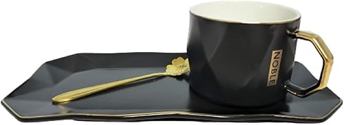 YAGE Juego de tazas de café de cerámica con cuchara y bandeja, taza de té para bebidas calientes y frías para la oficina y el hogar con platillo,