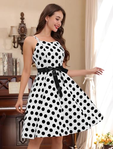 Image of Women Vintage Polka Dot 1950s Rockabilly Halter Audrey Dress Retro Floral Evening Cocktail Swing Dress