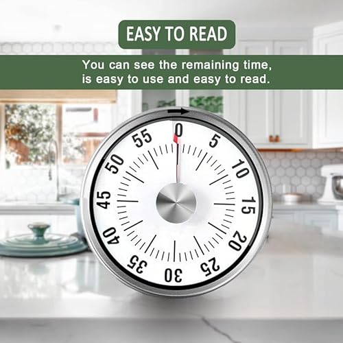 Magnetic Kitchen Timer - Visual Timer For Kids, 60-Minute Countdown Timer With Loud Alarm, Magnetic Back & Stainless Steel Face, Kitchen Timer Manual For Cooking, Toddlers, Working, Study Etc. #TOP1