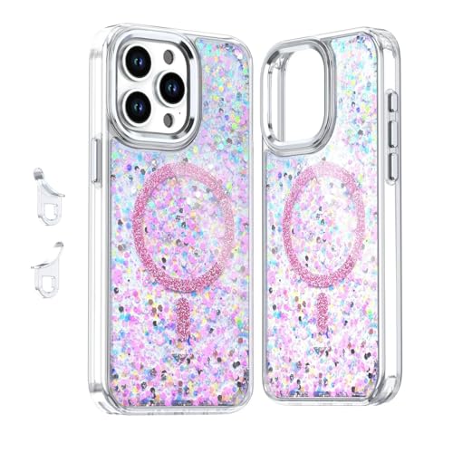 Coque iPhone 16 Pro Max rose pailletée avec recharge magnétique sans fil