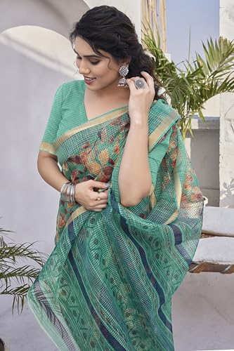 Image of MIRCHI FASHION Kota Doria Cotton Saree with Blouse Piece | Paisley Block Printed Saree for Women | Traditional Ethnic Daily Wear Summer Saree