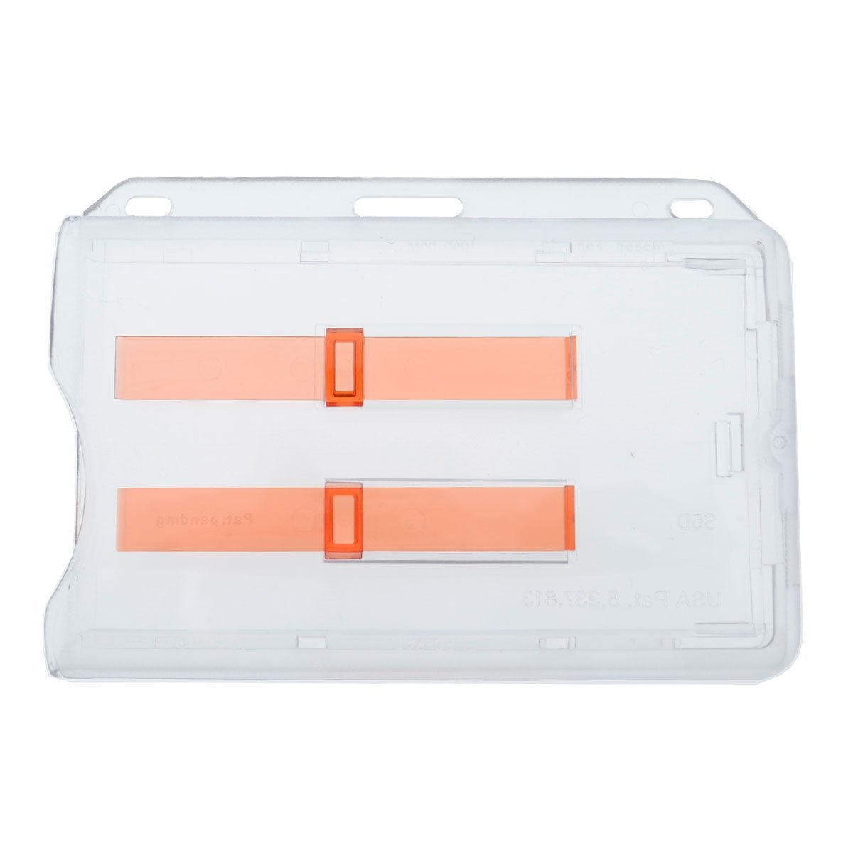 5 Pack - Rigid Horizontal Two Card ID Badge Holder with Double Red Extractor Slider - Clear Hard Plastic 2 Card Protector with Easy to Slide Dispenser