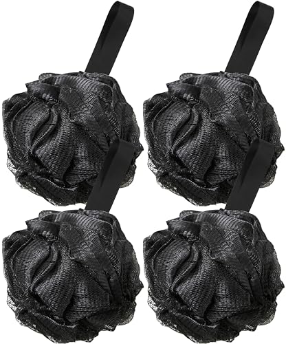 4 Pack Black Bath Loofah Sponge 60g Shower Mesh Ball - Exfoliating Body Scrubber for Men & Women - Durable Shower Puff Bath Loofa for Soothe Skin Accessories - Soft Pouf Body Scrub Lufas for Women