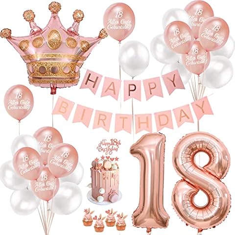 18th Birthday Girl Decoration Rose Gold Gift for 18th Birthday Girl with Happy Birthday Banner, Foil Balloons 18, Balloons Rose Gold White 18th Birthday Cake Decoration Cover