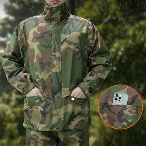 Image of LOOGU Men's Rain Suit - Rain Gear for Men Waterproof, Lightweight Rain Coat, Breathable Mens Rain Jackets Hood and Pants