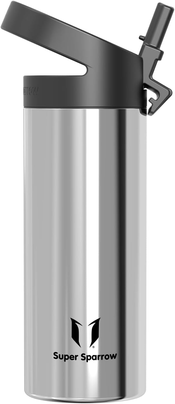 Super Sparrow Borraccia Termica - 500ml, 750ml, 1000ml, 1.2L, 1.5L- SwivelSip Inox Bottiglia - Senza BPA Borracce Termiche, Borraccia Ergonomica per Bambini, Sportiva, Bici, Campeggio, Palestra
