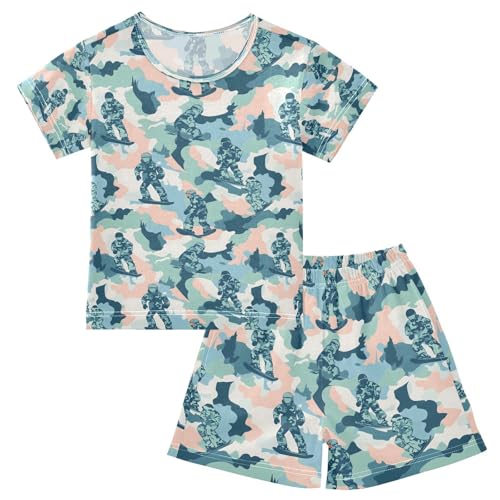 ALAZA Snowboarding Camo Pajamas Set Short Sleeve Cotton Sleepwear Summer Pjs 2 Piece 5-14Y