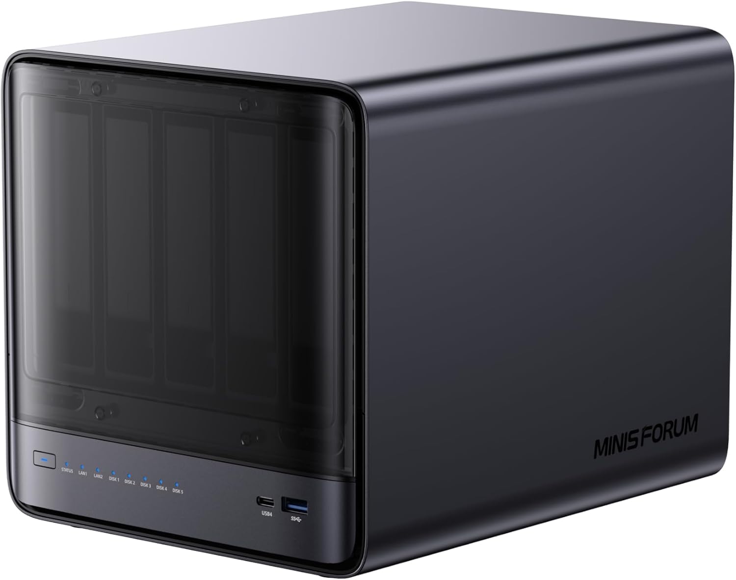 MINISFORUM N5 Pro NAS Desktop 5 Bay, Ryzen AI 9 HX Pro 370 12C/24T, Supporto ECC, SSD 128GB, 10GbE+5GbE, 3×M.2 NVMe, OCuLink, HDMI 4K/2×USB4, PCIe ×16, MinisCloud OS (senza disco)