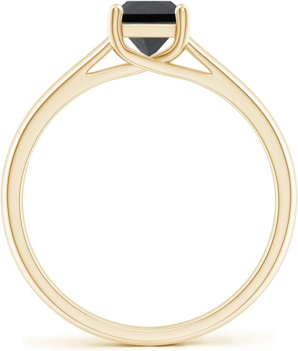 Angara Natural Black Diamond Solitaire Engagement Ring for Women | Princess-Cut Enhanced Black Diamond Solitaire Ring in 14K Solid Gold/Platinum | April Birthday, Gemstone Jewellery Gift