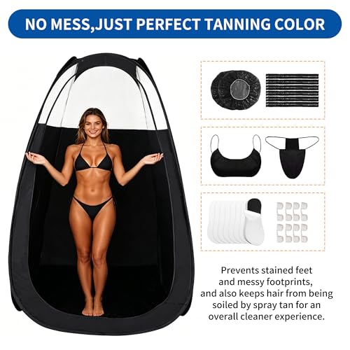 Image of 9-in-1 Large Deluxe Spray Tan Tent with Tan Spray Tanning Essentials Kit, Pop Up Portable Professional Mobile Self Tanning Tent Booth with Carry Bag & Waterproof Floor