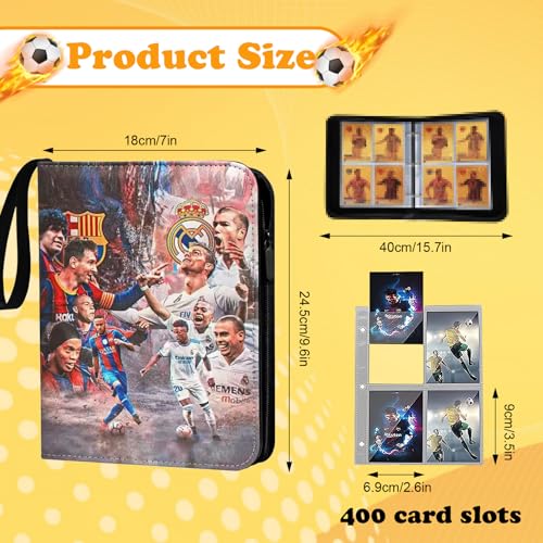 Football Card Binder with Zipper, 50 Pages 400 Pockets Trading Card Album, Football Card Holder Book with Handle Strap, Removable Sleeves Protective Card Folder for Kids & Collectors