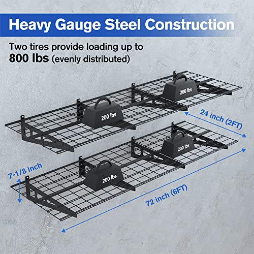 Image of WORKPRO 2-Pack 2x6FT Garage Wall Shelving, 72 inch x 24 inch Heavy Duty Wall Mounted Shelving, 800lbs Load Capacity (Total), Metal Wall Shelves Suitable for Shop, Shed, Garage Storage, Black, 1 Sets