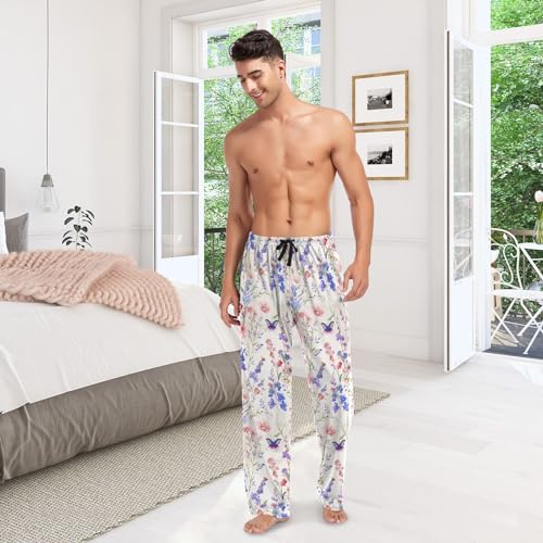 CHIFIGNO Calça de pijama masculina com cordão e bolsos, Lavanda colorida e borboletas - 2, G