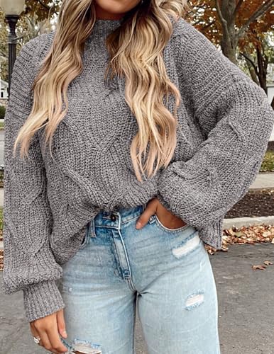 PRETTYGARDEN Women's Fall Oversized Pullover Sweaters Casual Crewneck Long Sleeve Chunky Cable Knit Tops Winter Clothing