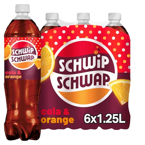 SCHWIPSCHWAP, Das Original – Koffeinhaltiges Cola-Erfrischungsgetränk mit Orange in Flaschen aus 100% recyceltem Material, EINWEG (6 x 1.25 l)