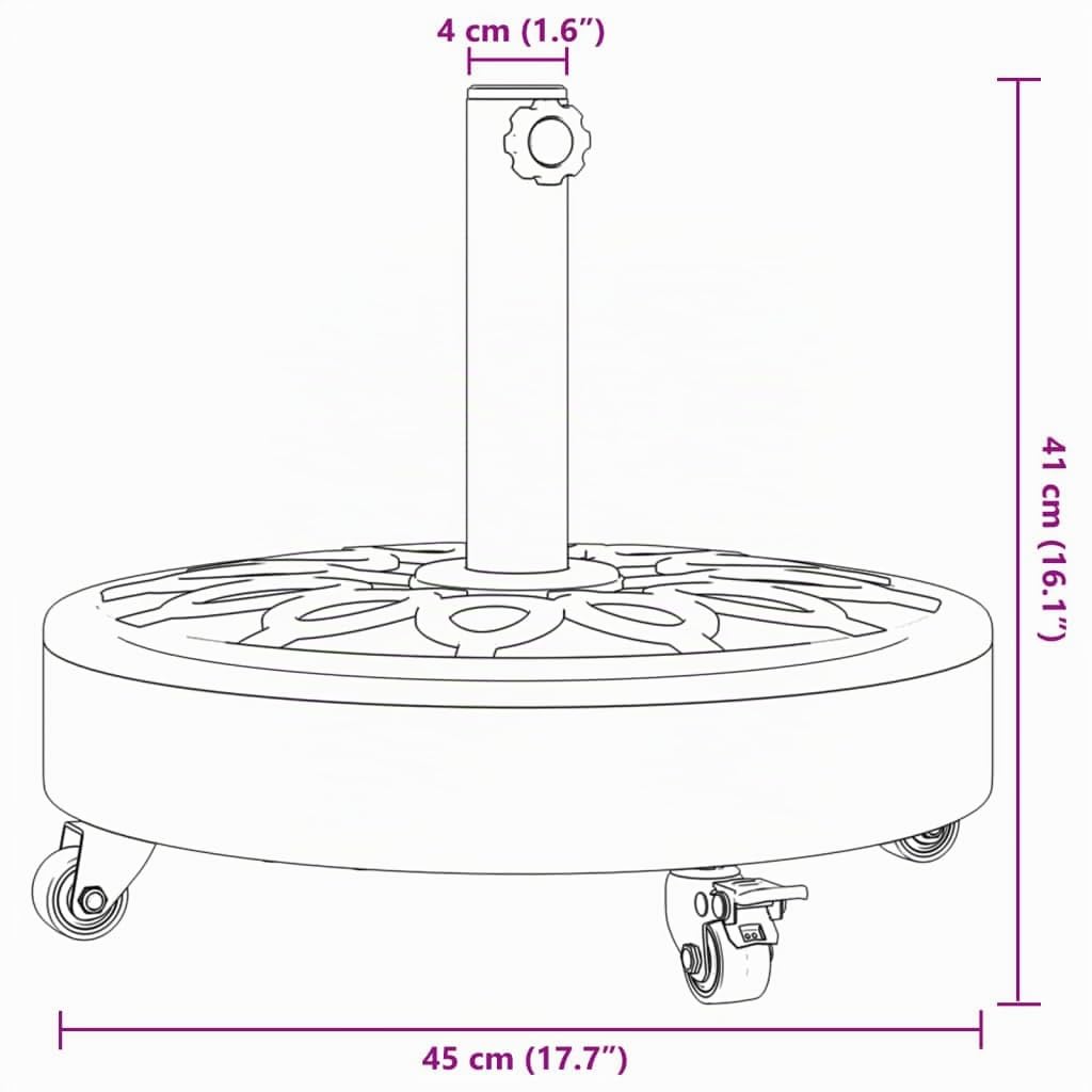vidaXL Base sombrilla Redonda Ruedas para mástiles Ø38 / 48 mm 27 kg