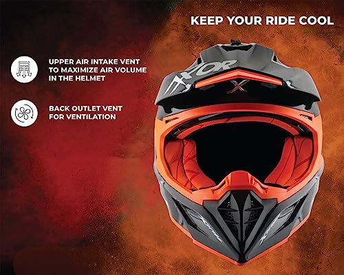 Image of Axor X Cross ISI ECE DOT Certified Full Face Dual Sport Peak Off Road Helmet for Men and Women Black Orange XL