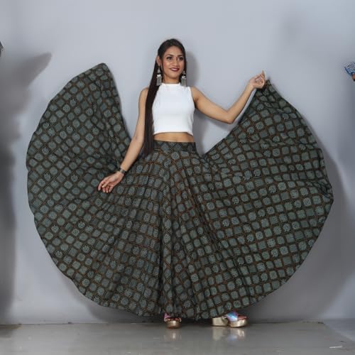 Image of JYESHTA Women's American Crepe Flared A Line Stitched Long Skirt with 12 Mtr Flare 40 in Height | Skirts for Women Long Length | Long Skirts for Girls