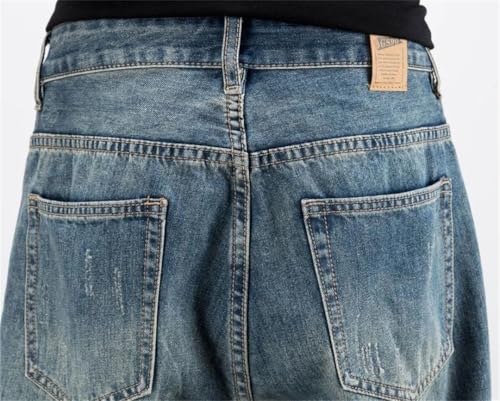 Men's Broken Straight Trousers Ripped with Holes Loose Torn Wide Leg Male Cowboy Pants Baggy Korean Jeans3