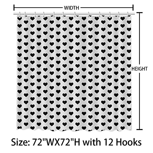 Mehofond Valentines Shower Curtain Black Hearts Shower Curtain For Happy Valentine's Day Black And White Contracted Bathroom Decor Sweetheart Bathroom Curtains Washable Durable Fabric 72X72 In #TOP2