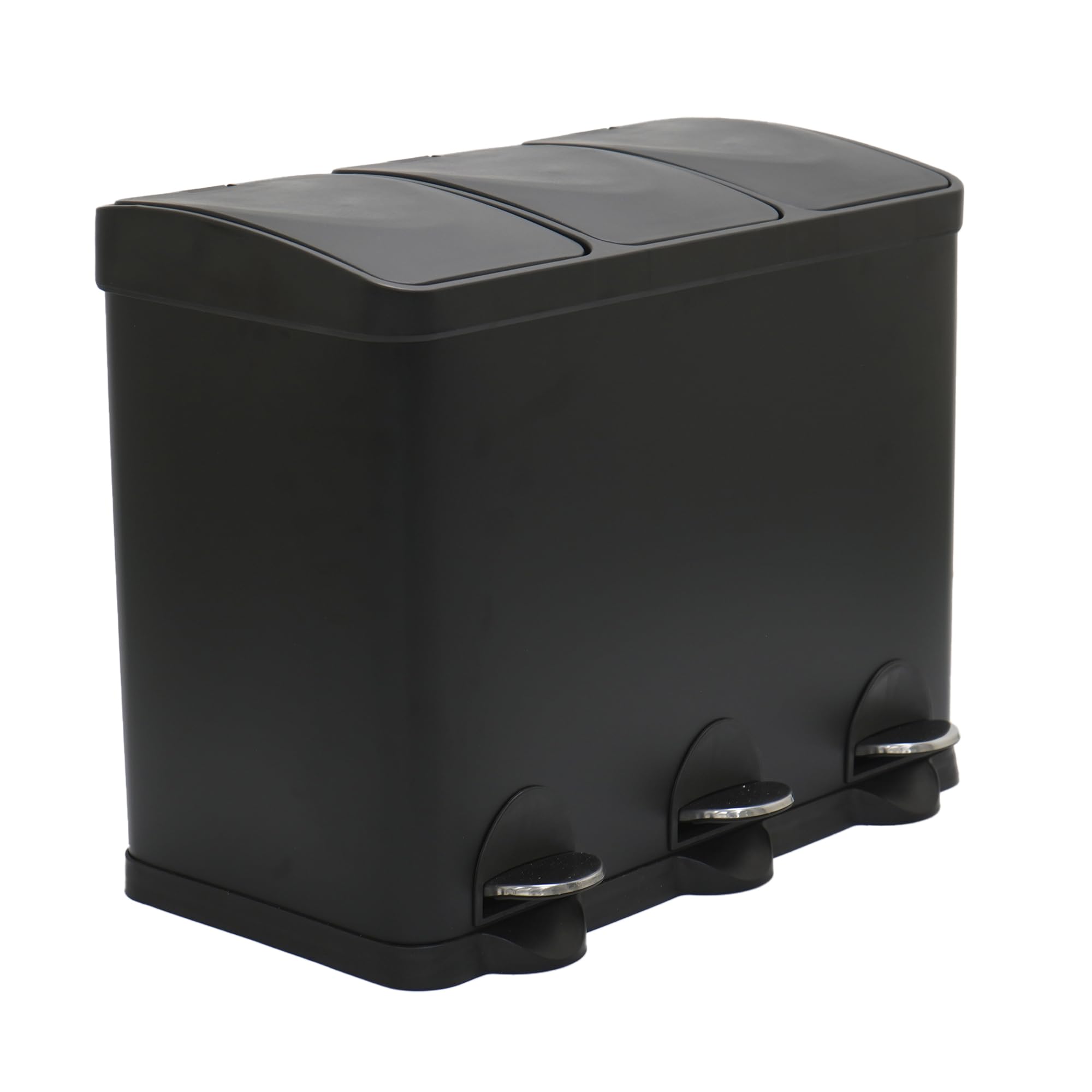 Amig - Poubelle Triple avec Pédales 45 litres - 3 Compartiments Amovibles de 15 litres - Poubelle de Recyclage pour la Cuisine - Acier - 60 x 37 x 49 cm - Noir Mat