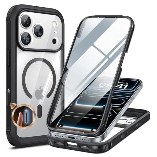 Miracase Magnetic for iPhone 17 Pro Case 6.3" [Compatible with MagSafe] Full-Body Phone Case with Built-in Glass Screen Protector & Camera Control,Drop Proof iPhone 17 Pro Cover, Black