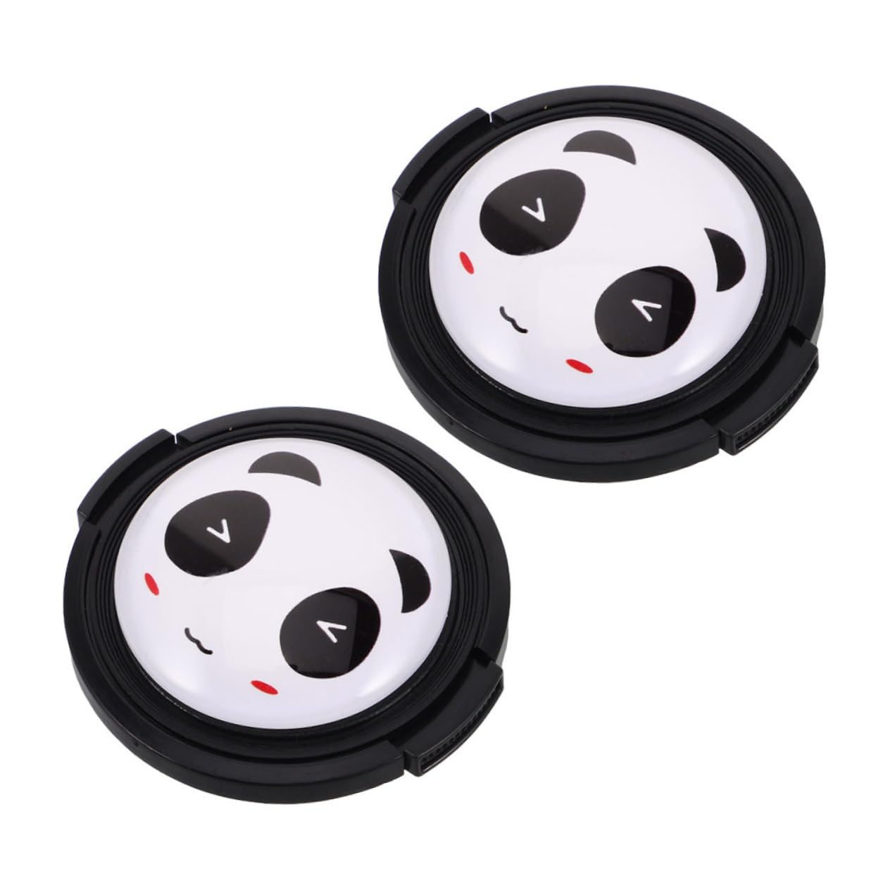 Housoutil 2pcs Cute Panda Lens Cap Covers Durable Camera Lens Protectors with Textured Pinch Design for Safety for Photography and Travel