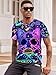 RAISEVERN Mens T-Shirts Funny Neon Cat Shirts Casual Cool Hip Hop Galaxy Space Rave Crewneck Short Sleeve Novelty Graphic Tees Holiday Festival Party Crazy T Shirt Unisex Summer Top