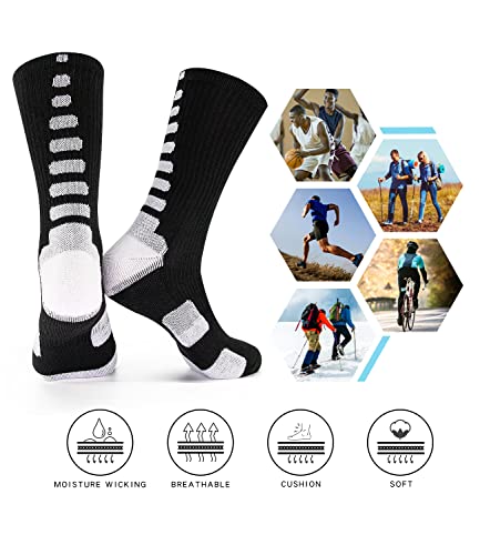 Mens Basketball Socks Athletic Crew Soccer Socks Youth Boy 4 Pack Balck 10-122