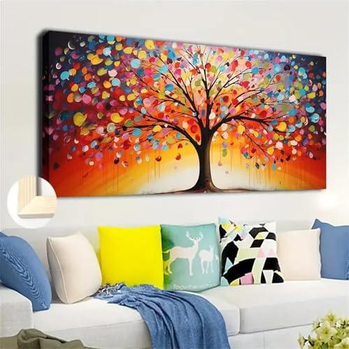 Arbre de vie peinture colorée encadrée pour habiller un mur vide