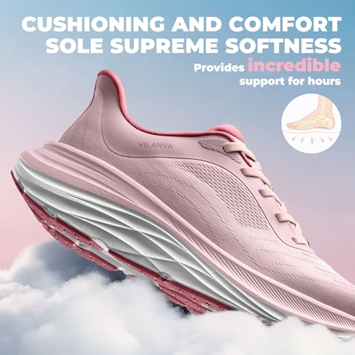 Image of Vilanva Women's Comfortable Walking Shoes Cushion Running Tennis Shoes Non-Slip Workout Gym Athletic Breathable Trendy Fashion Sneakers