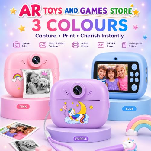 Image of Instant Print Camera for Kids, 48MP Digital Camera with 1080P HD Video, Dual Selfie Lens, Bluetooth & App Control, Portable Photo Printer, Educational Toy Gift for Boys & Girls, (Multicolor)