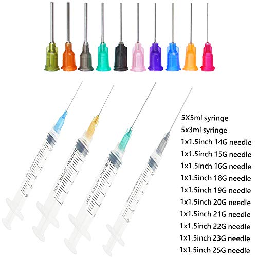 Precision Applications Of Glue, 3Ml 5Ml Syringes And Blunt Tip Needles(14 15 16 18 19 20 21 22 23 25 Ga), For Liquid Measuring, Craft Paint, Epoxy Resin, Oil Or Adhesives Applicator #TOP2