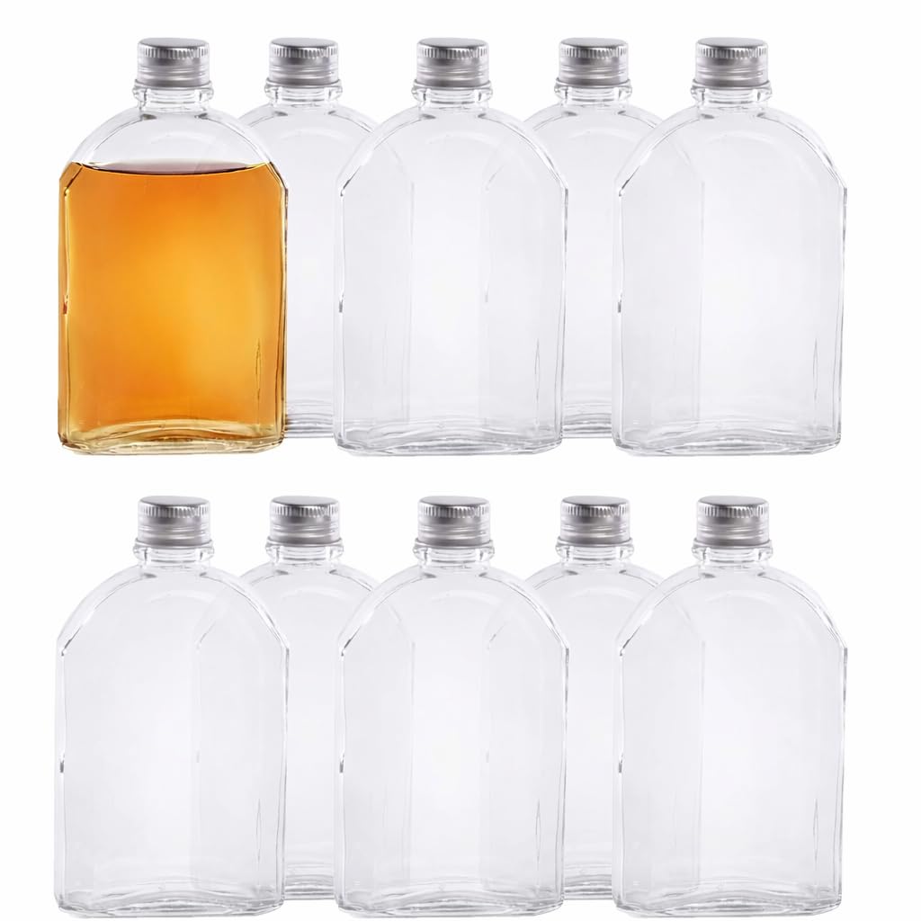 Magna Retail Clear 200Ml Glass Bottles With Lids | Pack Of 10 | Airtight Screw Cap | Reusable Hip Flask | Empty Glass Bottle For Sloe Gin, Whisky, Liqueur Or Homemade Vinegar & Sauces | Spell Jars (200Ml)