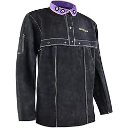 Equipo De Protección Para Carpintería ONETIAN Chaqueta de soldadura de cuero - Abrigo de manga capa premium con botones mejorados - Equipo de protección resistente en negro, Negro -, XXX-Large