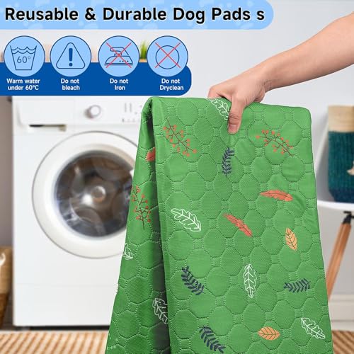 Image of Sunheir Washable Pee Pads for Dogs Large 24 inch x 72 inch 2-Pack Reusable Puppy Pads Pet Training Pads, Absorb Dog Mats, Whelping Pad, Non-Slip Protects Against Urine Leakage, Runner Rug (Leaves - Green)