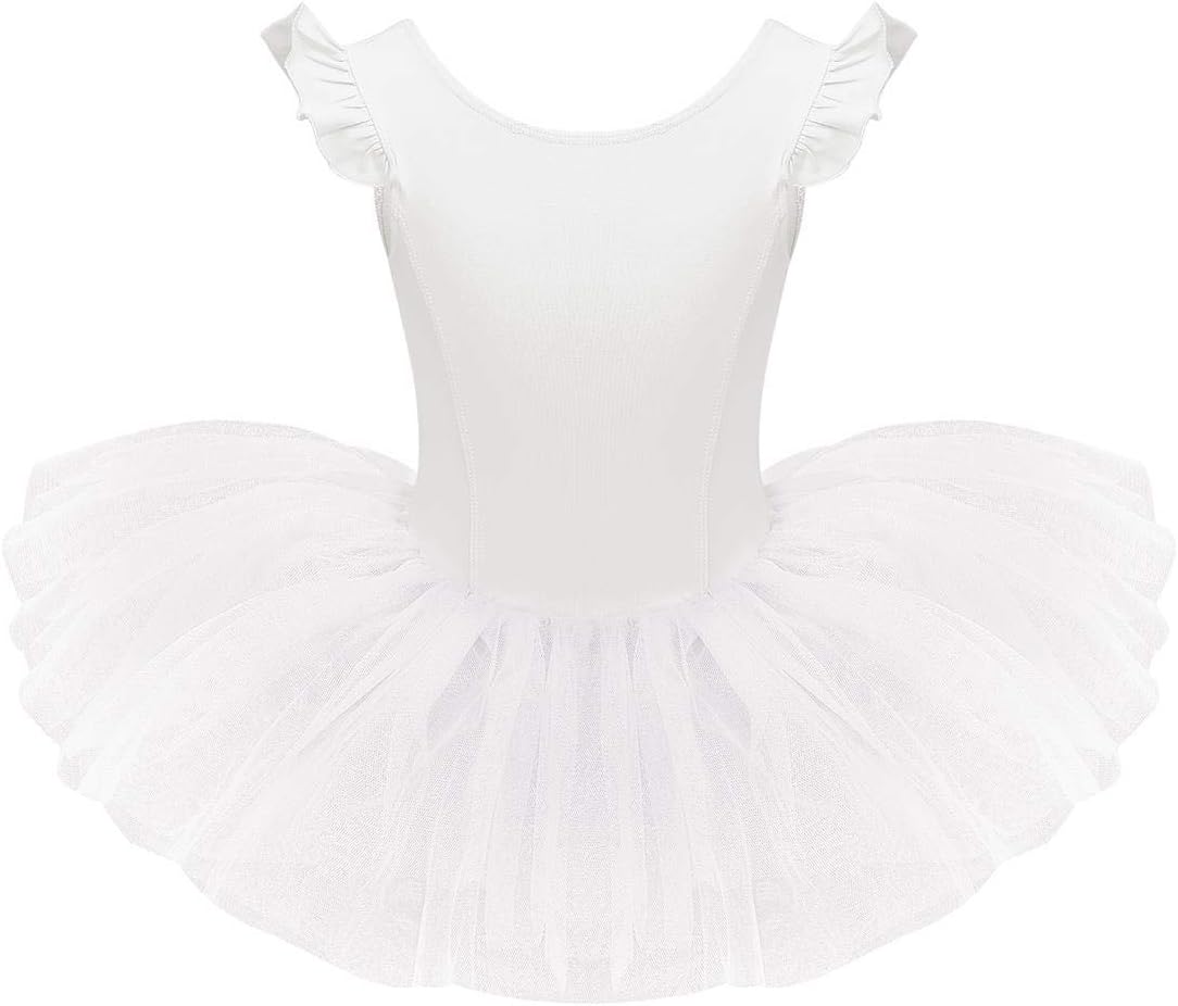 IDOPIP Toddler Kid Girls Ruffle Flutter Sleeve Ballet Dance Dress Tutu Skirted Leotard Ballerina Dancewear Gymnastics Costume