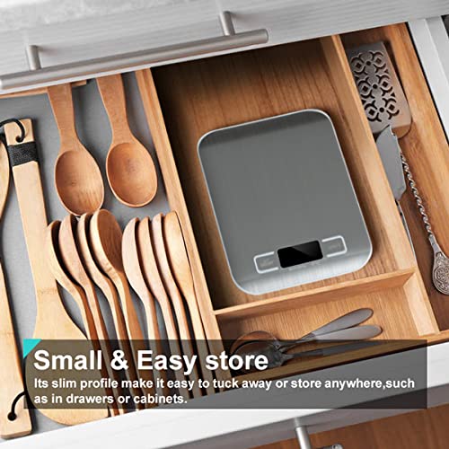 Miniatura 8 de Báscula digital de cocina, báscula de alimentos para hornear carne, unidad de gramo onzas libras hasta 11 libras (0.04 oz-11.0 lbs), acero