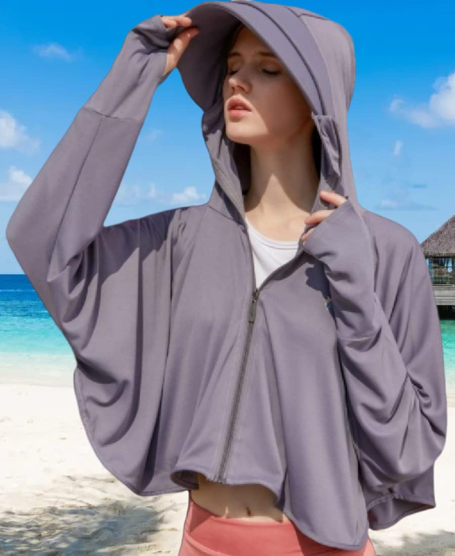 Damen-Sonnenschutzjacke, durchgehender Reißverschluss, LSF 50+, UV-Sonnenschutz, Kleidung, leicht, langärmelig, Kapuzenpullover, Sonnenshirt