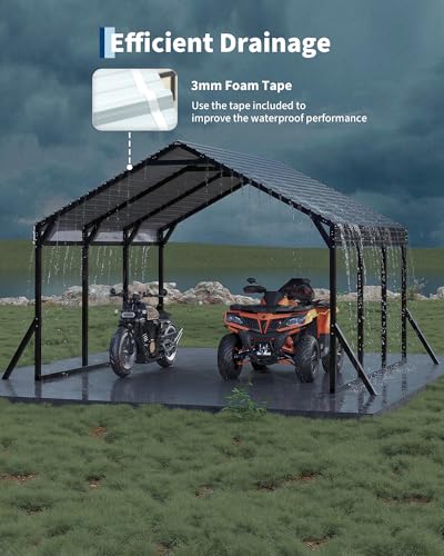 Image of Garvee 12x13x9 ft Metal Carport, Car Port with Reinforced Frame and Steel Roof for All-Weather Use, Permanent Shelter for Cars, Motorcycles, ATVs, or Boats