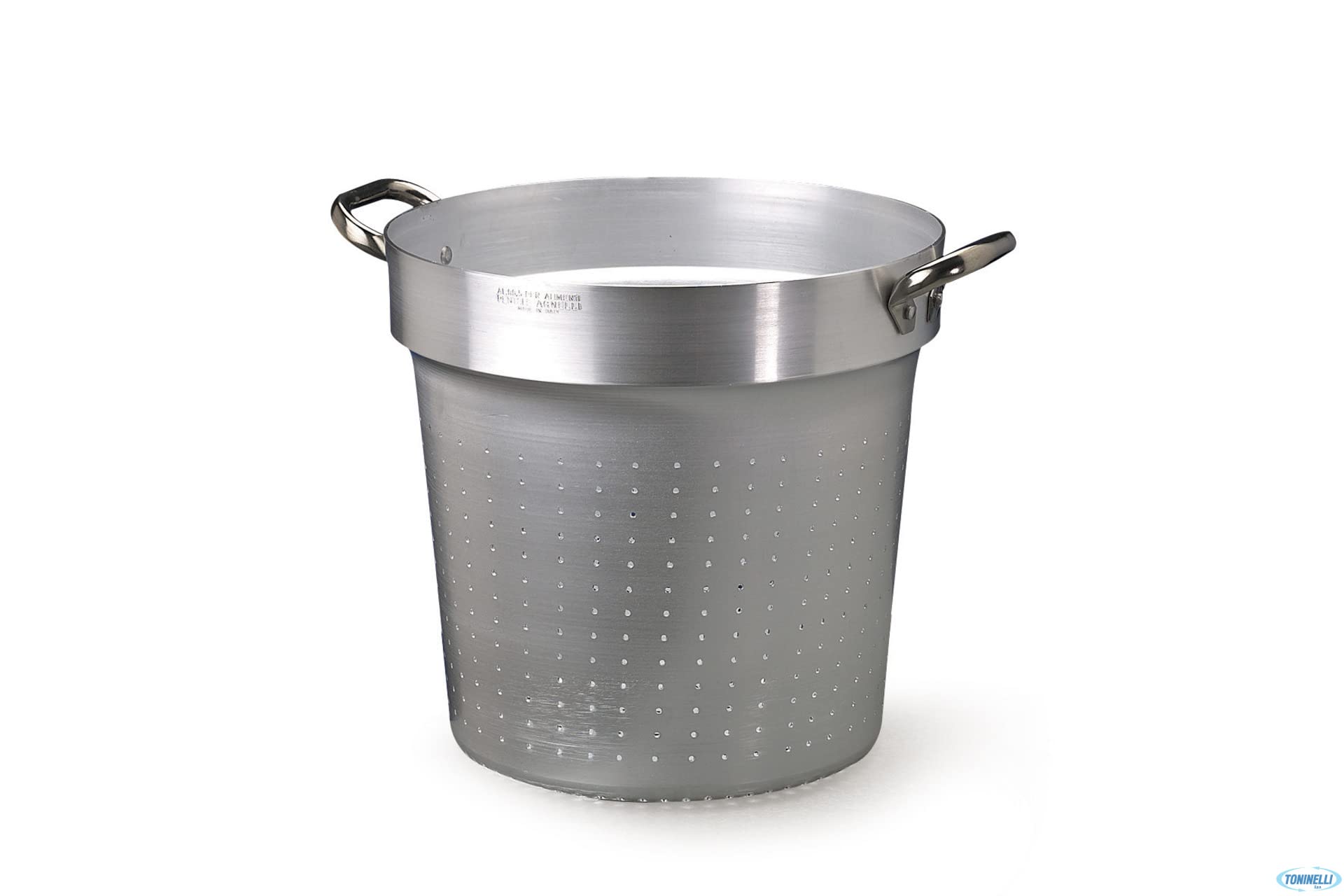 Pentole Agnelli Passoire à pâtes cylindrique pour marmite, en Aluminium, avec 2 anses en Acier Inoxydable, Argent 28 cm Argent