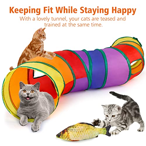 Dorakitten Cat Toys Kitten Toy Tunnel - 20PCS Indoor Interactive Toy Includes - Rainbow Tunnel Feather Teaser Fluffy… - Image 4
