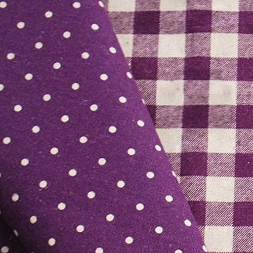 手芸のいとや 生地 綿麻リバーシブル布 ドット×チェック バイオレット 生地幅-約108cm×1mカット 綿80%麻20% 手芸・ハンドメイド用品