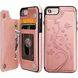 Vaburs Wallet Case for iPhone SE(2022) 5G/SE(2020)/7/8 with Card Holder, Embossed Butterfly Premium PU Leather Double Magnetic Buttons Flip Shockproof Protective Cover 4.7 inch (Rose Gold)